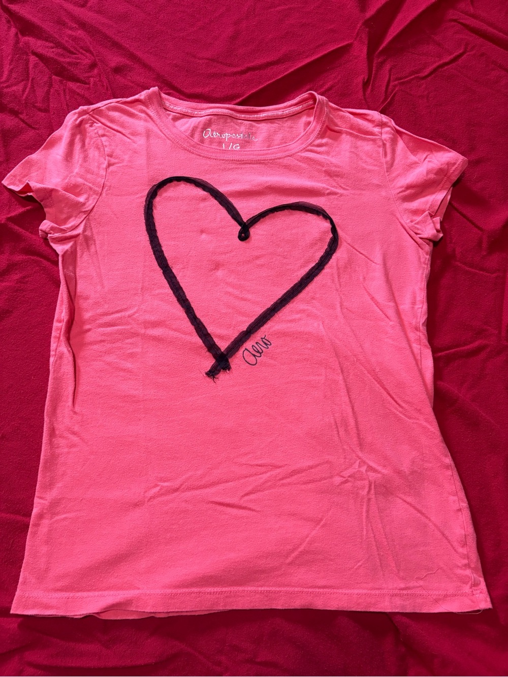 Aeropostale Coral Short-Sleeve Tee with Black Heart Graphic